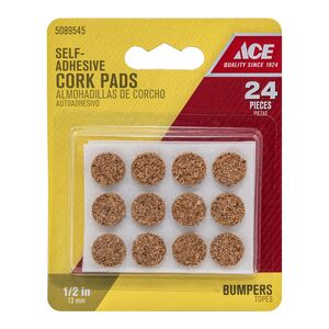 Ace 24-Piece Self Adhesive Bumper Cork Pads Brown 0.5inch